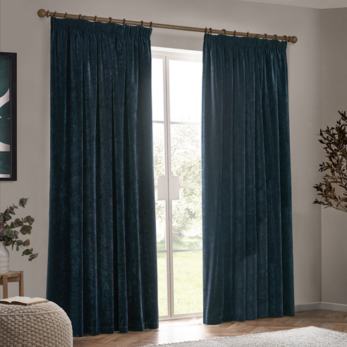 Heavy Chenille Pencil Pleat, Navy - Ready Made Curtains - Image 3